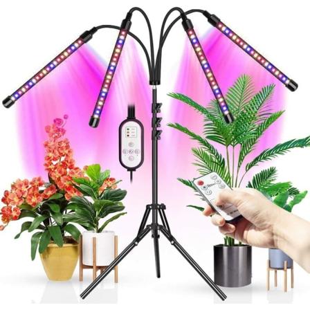 LED-vekstlys, med stativ, egnet for innendørs planter, 80 LED fullspektret gulvlys, med to kontrollere, 4/8/1