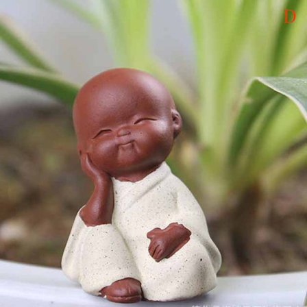 Liten Buddha Staty Munk Lila Clay Tea Pet Figurine Hantverk