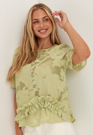 SELECTED - Slflina Relaxed 2/4 RUFFLE TOP - Lint
