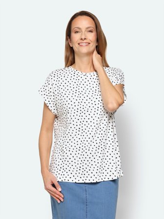 JENSEN - Kortærmet T-shirt - Hvid / Sort - Prikket