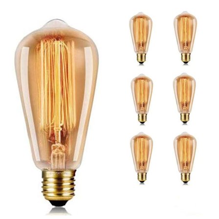 Edison Pære 40W - Dæmpbar Skrue Edison Pære ST64 - E27 Sokkel 220V Pære Klassisk Antik Stil - Varm Hvid 2700K - Ravfarvet Glas-XF14-