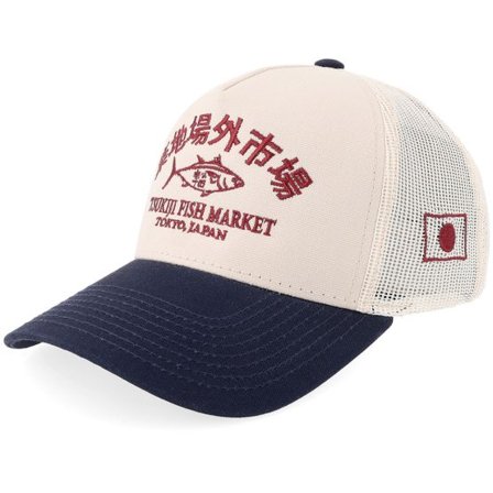 Yapan - Beige trucker Keps - Tsukiji Fish Market Beige/Navy Canvas A-frame Trucker @ Hatstore