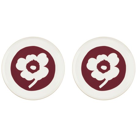 Marimekko Unikko tallerken 25 cm 2 stk, hvit/cherry' - 'Hvit, cherry