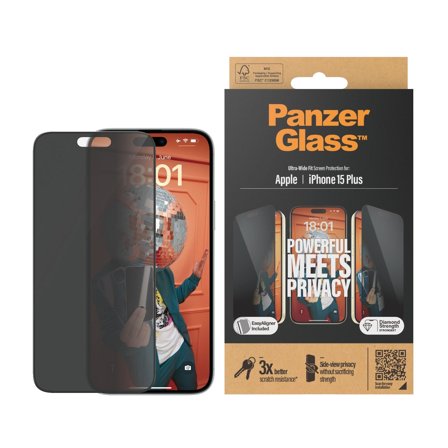 Panzer Privacy iPhone 15 Plus | Ultra-Wide Fit w. EasyAligner Screen Protector PanzerGlass - High quality tempered glass screen protector