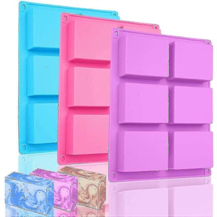 3 stk. Såpeformer Silikon, Såpeform 6-hulrom Rektangel Silikonform