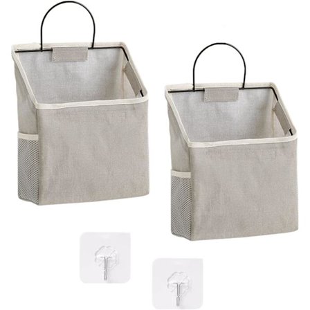 2-pak væghængt organizer-taske, skabshængende opbevaring til lomme, badeværelse sovesal opbevaring, linned bomulds organizer-boksbeholdere til 