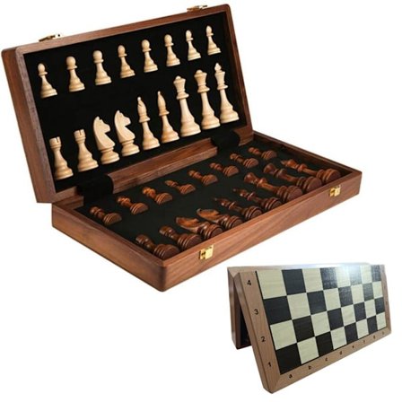 Trä Schack Set Fällbart Schackbräde Spel Set Bärbar Resa Schack Spel för Barn Vuxna