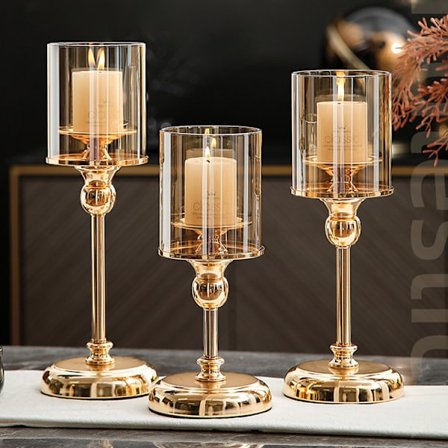 Let luksus lysestage retro romantisk atmosfære spisebord levende lys middag enkel moderne dekorative ornamenter (Guld 3-delt sæt)