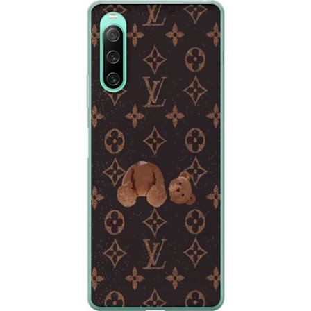 Kompatibel Mobilcover til Sony Sony Xperia 10 IV Luksuriøst monogrammønster med knust bamse i mørk modeæstetik