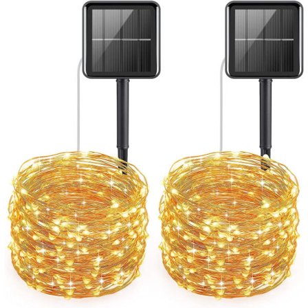 Uppgraderade Solar String Lights, 39 Feet 120 LED Mini koppartrådsljus, 8 lägen vattentäta Fairy Lights, inomhus utomhussolar (varm vit - paket med 2)