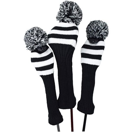 Randiga Stickade Golfklubbhuvudskydd 3-delars Set 1 3 5 Driver och Fairway HeadCovers