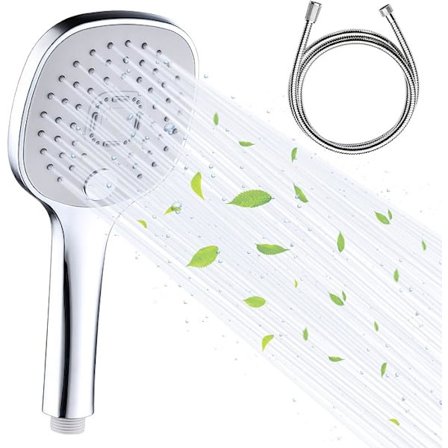 Dusjhode med slange - Vannbesparende - Øker trykket - Kvadratisk dusjhode med 3 typer stråler - Dusjhode (3 funksjoner)