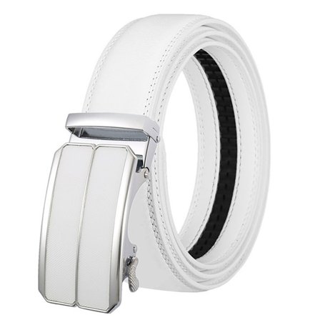 Hvitt ekte skinnbelte for menn med automatisk spenne, 3,5 cm bredt