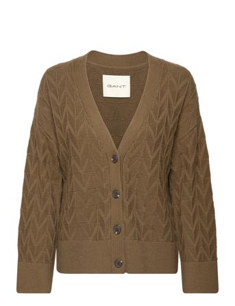 Herringb V-Neck Cardigan Tops Knitwear Cardigans Khaki Green GANT