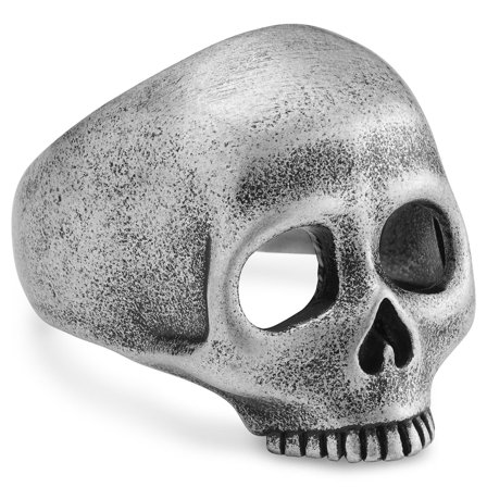 Aspero | Silver-tone Stainless Steel Skull Signet Ring for Men - Skull rings