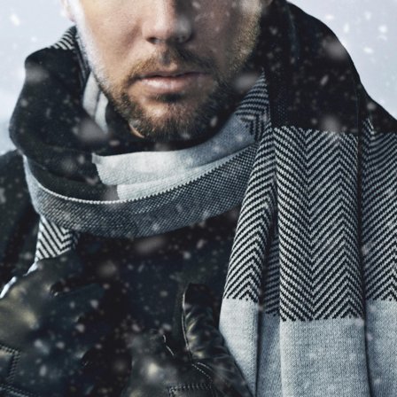 Black and Grey Recycled Cotton Striped Scarf for Men - Winter Scarves