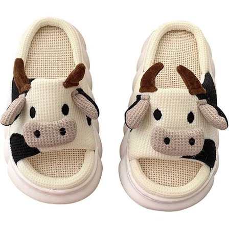 Tøfler med tegnet ku, vintertøfler for innendørs- og utendørsbruk, ZQKLA