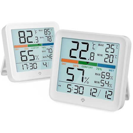 (Hvit) Hygrometer Innendørs Termometer - Digital Fuktighetsmåler Nøyaktig Temperaturmonitor med Kalibrering MAX/MIN-poster, LCD-bakgrunnsbelysning