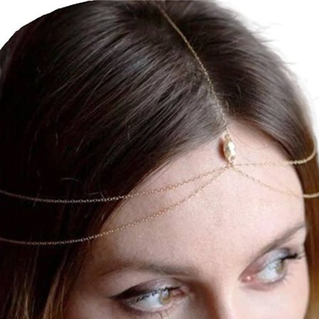 Hett pannband med huvudkedja för kvinnor, modeaccessoarer i metall med strass, pannband