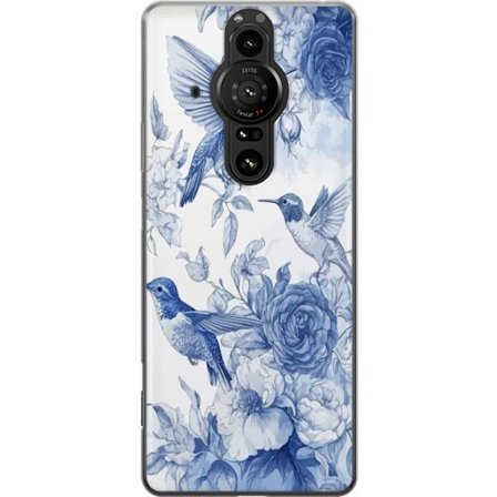 Kompatibel Mobilcover til Sony Xperia Pro-I Fugle og blomster blå romantiskt mønster