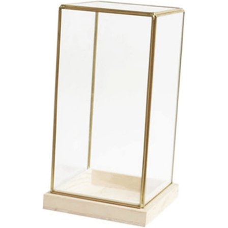 Vintage smykkeskrin/æske med glaslåg, træsamlingsæske, til legetøj/minidukker/figurer, bordpladedisplay