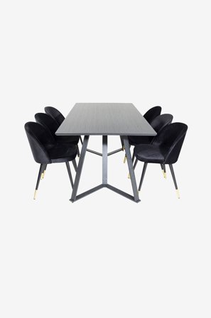 Venture Home - Spisegruppe Maggie med 6 spisebordsstole Valleta - Sort - Spisegrupper - Fra Homeroom