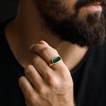 Orisun | Anello con sigillo color oro con giada africana per uomini - Anelli con sigillo