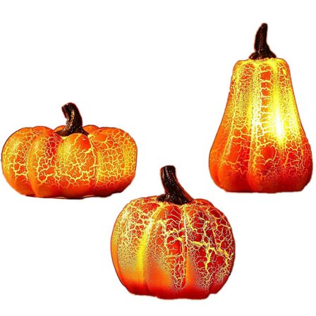 Græskar Dekorative Figurer med LED-lys, 3-pak – Efterårs- & Halloween-lanterne til Bord, Fest og Have Dekoration