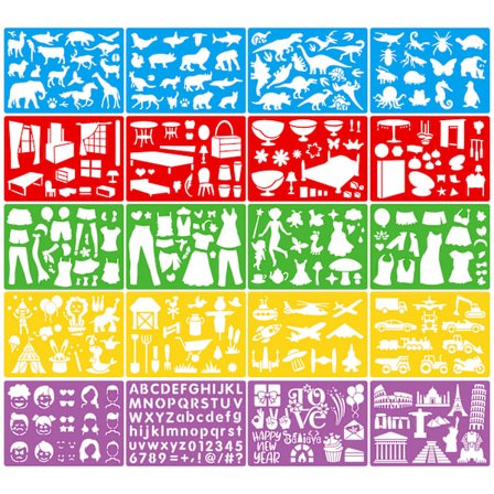 Malingssjablonesett, 20-delt sjablonesett, fargerike malingssjabloner, ideelt for kunstnerisk skapelse (Farge 2)