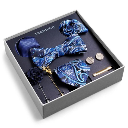 Suit Accessory Gift Box | Blue Paisley & Gold-Tone Set for Men - Gift boxes