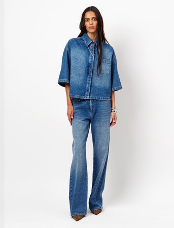 Dante6 Dante6-Daisy Rhinestone Denim Shirt - Blue - 40