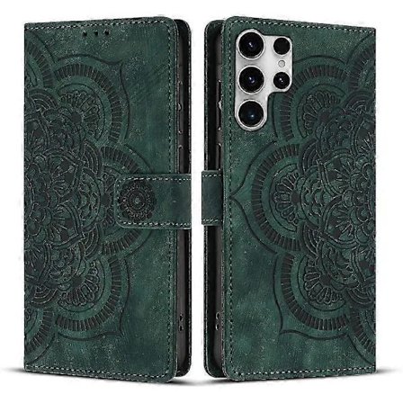 Frostat Läderfodral för Mandala Emed Retro Telefon Grön(FQ) Green For Samsung Galaxy S25 Ultra 5G