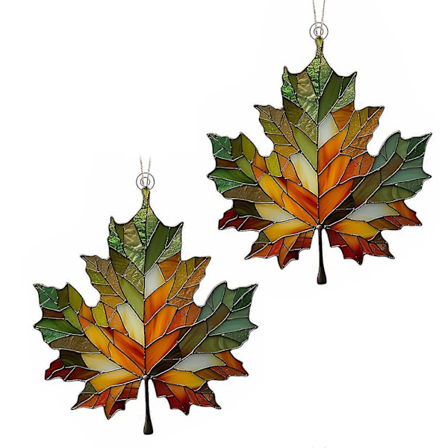 Lønneblad Farget Glass Vindusoppheng Anheng Faux Farget Glass Høst Suncatchers Hjem Bil Charm