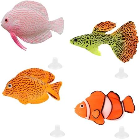 Sæt med 4 kunstige fisk til farverig akvariedekoration
