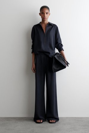 COS Femme Pantalon Large Taille Élastiquée in Bleu