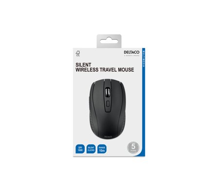 Deltaco Silent Wireless Traveling Mouse, 5 Buttons, 600-1200 DPI