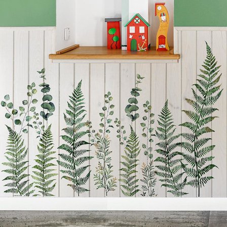 Grønne planter mønster vægklistermærke vægdekoration til stue, soveværelse