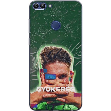 Yhteensopiva Puhelinkuori Huawei P smart Lamine Yamal Barcelonan pelipaidassa, jossa on neonvaloja ja punaisia ja sinisiä salamoita dramaattisessa efe