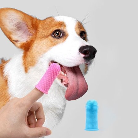 6-pak finger tandbørster til hunde, lavet af 360° silikone, egnet til hunde og katte, til rengøring og pleje af deres tænder.