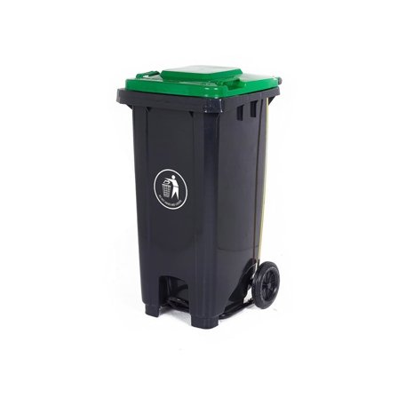 Pedal-operated wheelie bin, 120 L, green lid