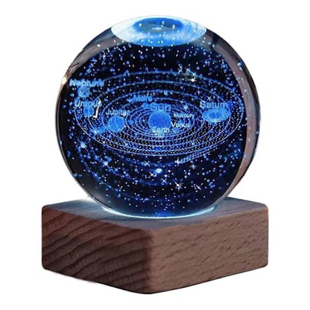 3D-kristallipallo yövalo koristelamppu kaiverrettu aurinkokuntamalli lasipallo sisustus tähtitiede lahja lapsille