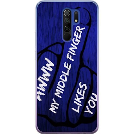 Kompatibelt Mobildeksel til Xiaomi Redmi 9 Mørk typografisk illustrasjon med hjerteform og budskap om vennskap mot dyp blå tretekstur