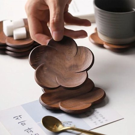 Walnut Wood Coasters Placemats Decor Petal Heat Resistant Drink Mat Home Table Tea Coffee Cup Pad Japanese Style Household Mat