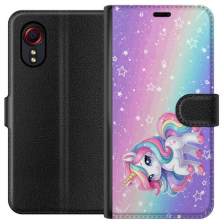 Kompatibel Tegnebogsetui til Samsung Galaxy Xcover 5 Stitch i polaroidrammer med blå pasteltoner og søde udtryk i collager med hjerter