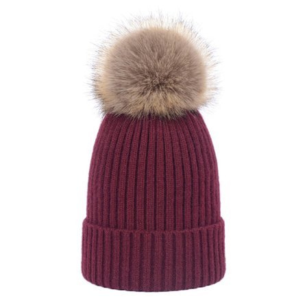 Strikket koselig varm vinter snowboard- og skihue med pompom, slouchy lue for barn baby - burgunder