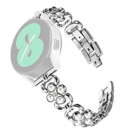 Garmin Vivomove Sport / Venu 2 Plus Stainless Steel Bracelet Pearls Four Leaf Clover Watch Strap - Silver