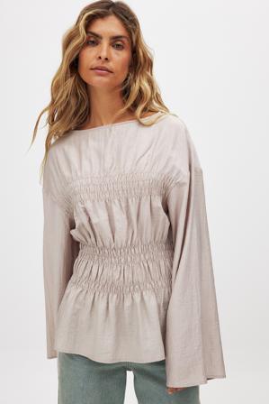 NA-KD Smocked Detail Blouse - Blouses - Beige - EU 40