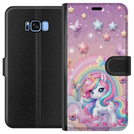 Kompatibel Tegnebogsetui til Samsung Galaxy S8 Magisk enhjørning med regnbue manke, stjerner og sommerfugle mod en pastelfarvet himmel med skyer