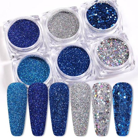 6 stk negle glitter glitter, Negle dekorationer