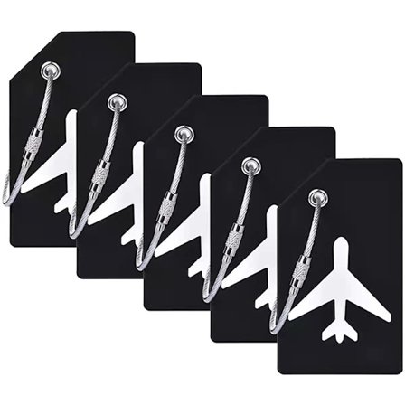 Flyetikett for fly 6x koffertetikett med rustfrie ståltau og navne-T